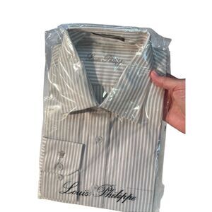 Louis Philippe Men’s Khaki/ White Stripe   Dress Shirt Sz 44 NWT